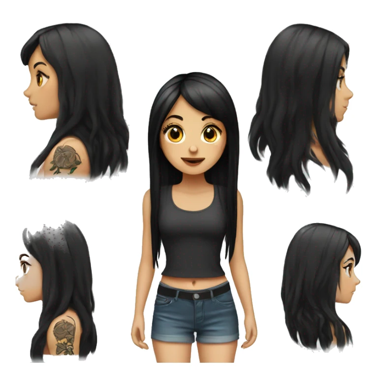white girl with long black hair and bangs and tattoos sticker