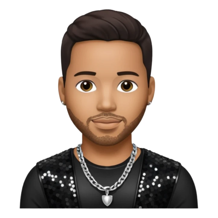 Romeo Santos with dark brown hair, black sequin outfit sticker