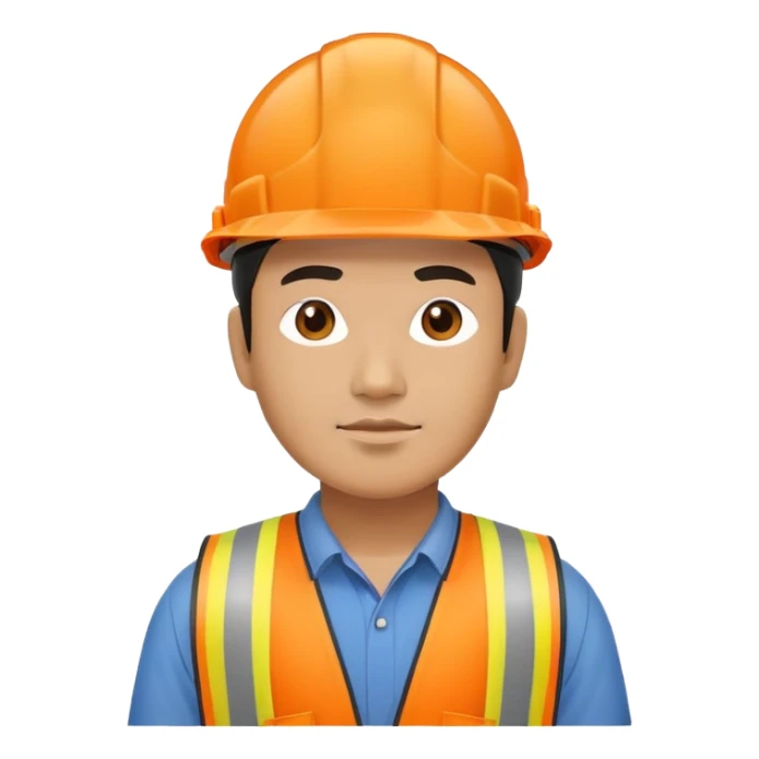Asian man wearing orange safety helmet, construction worker sticker