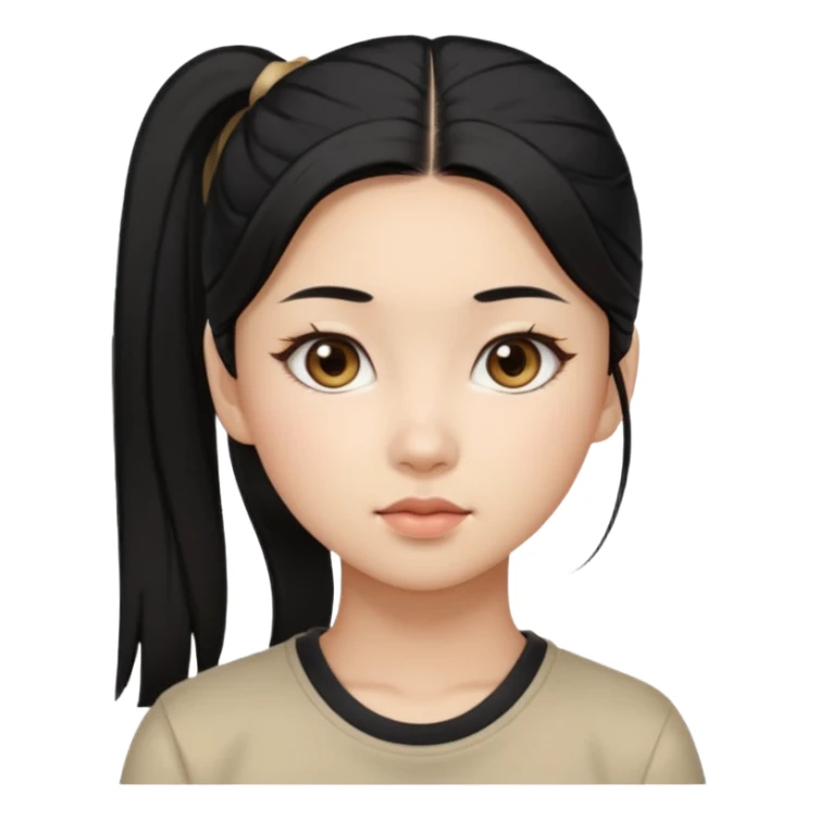 Korean girl, black hair in ponytail, beige eyes sticker