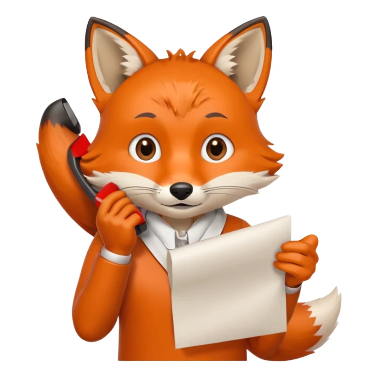 The fox is talking on the phone and holding sheets of paper in his hands sticker