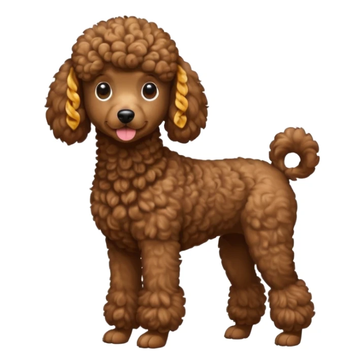 Create a full-body Apple-style emoji of a brown poodle sticker