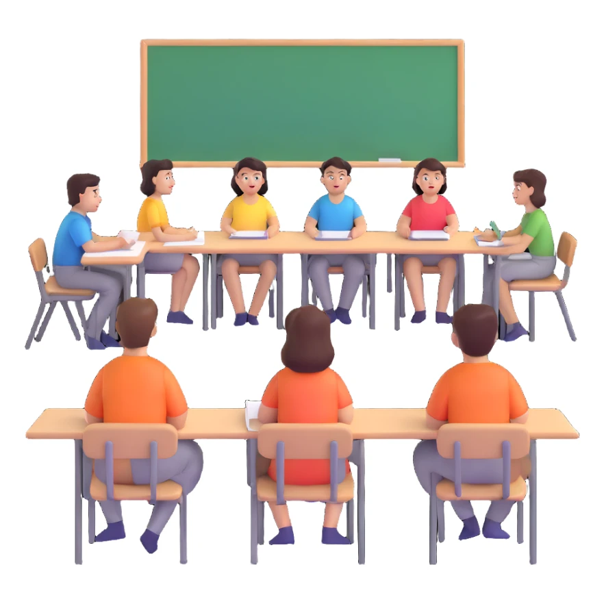 five people sitting in classroom during education session sticker