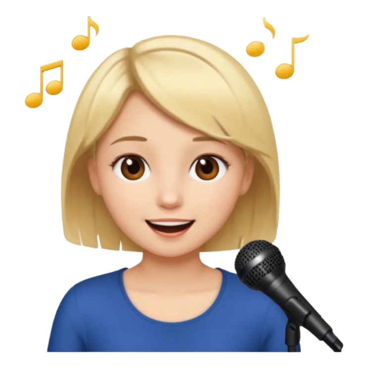 Crea una chica cantando con pelo rubio corto con ojos cafes  sticker