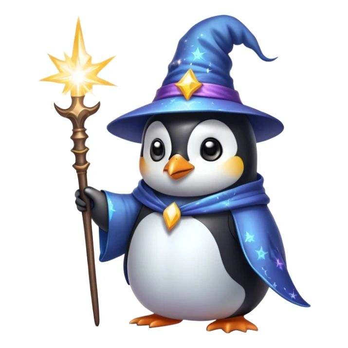 penguin wizard with magical sparks coming out of his wand sticker