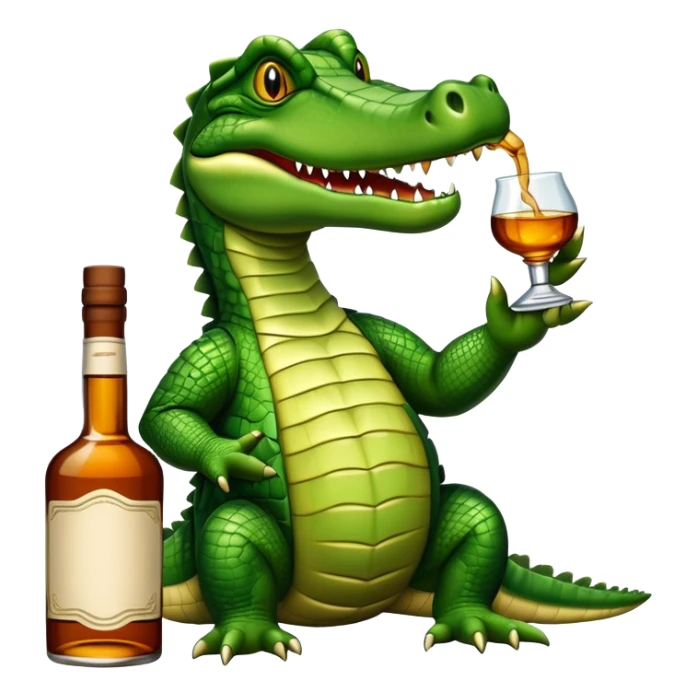 crocodile with a bottle of whiskey sticker