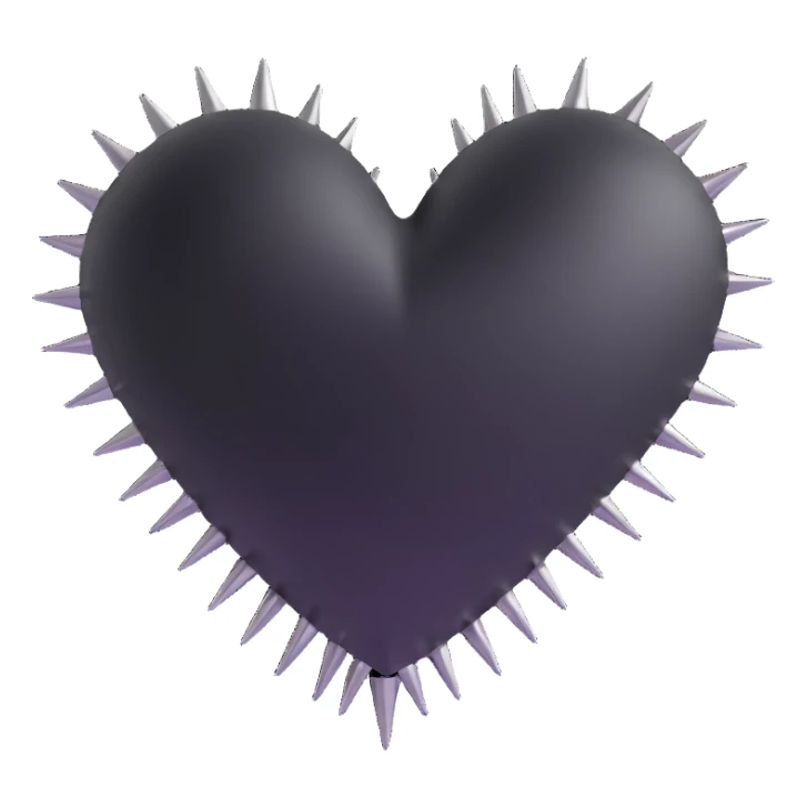 3D style black heart with metallic spikes, gothic vibe, dark and elegant sticker