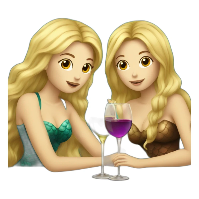 One blond mermaid and two brown hair mermaids drinking wine sticker
