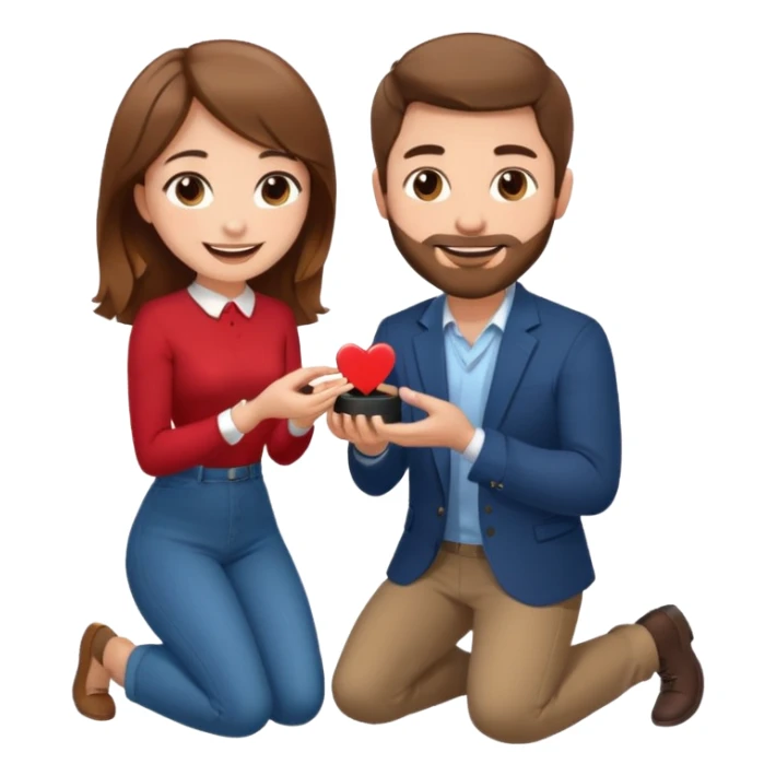 A brown haired man with a short beard proposing to a brown haired girl sticker