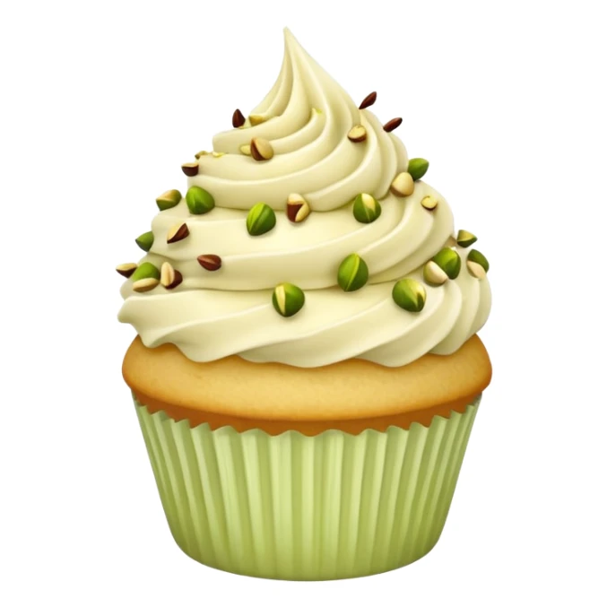 Vanilla cupcake with vanilla frosting with crushed up pistachios on top and a honey drizzle sticker