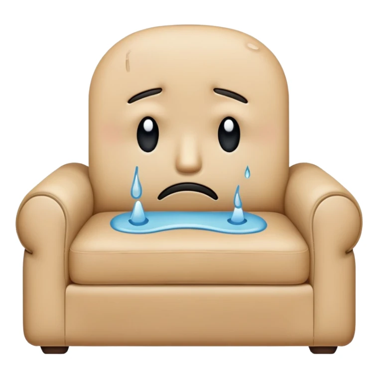 A modern couch with a face that is crying tears and looks sad.  sticker