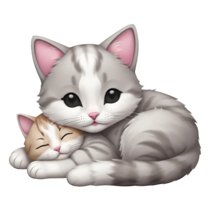 1 grey and white small cat with its eyes closed lying down leaning on its elbow with its paw curled under his head holding it up sticker
