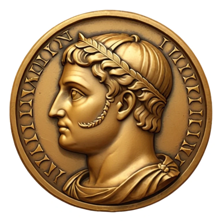 An emoji of an ancient Roman coin with an emperor's profile. sticker