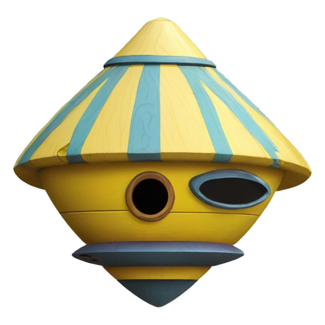 Susan’s Painted wooden flattened UFO alien spaceship shaped birdhouse sticker