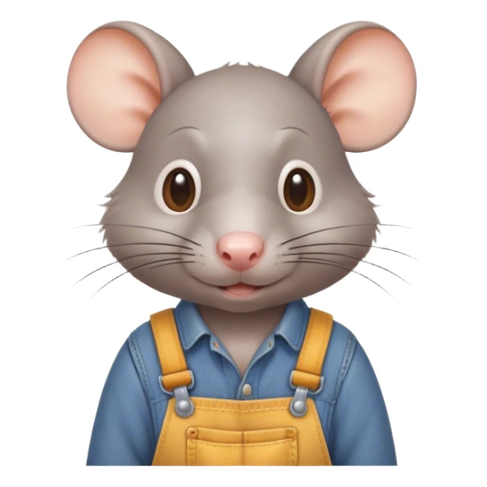 rat wearing overalls no shirt standing and talking. human eues sticker