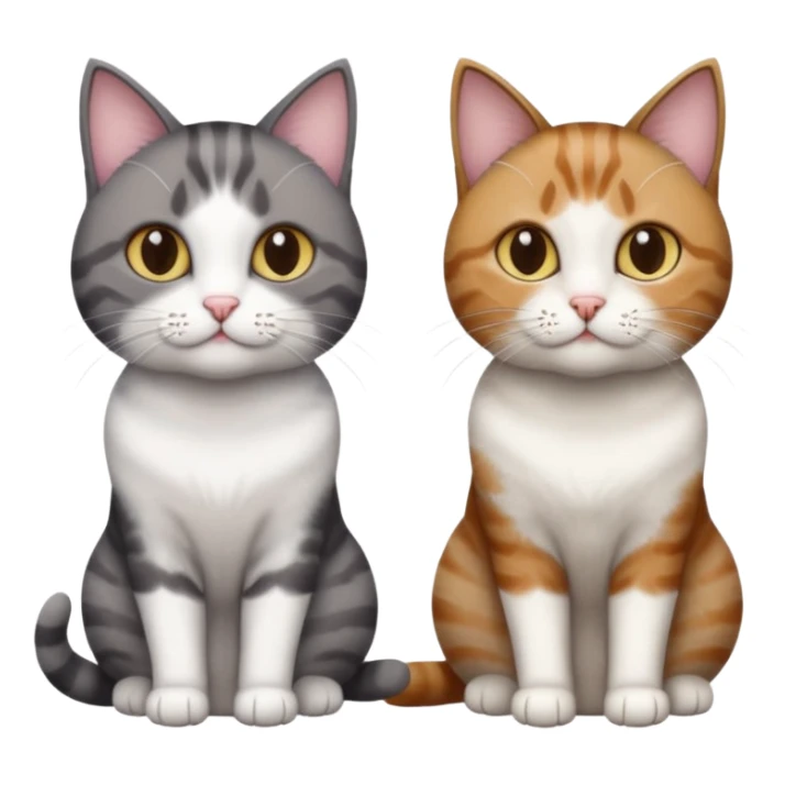 3 different coloured short haired cats including; a dark brown tabby and white cat, and a dark grey and white  sticker