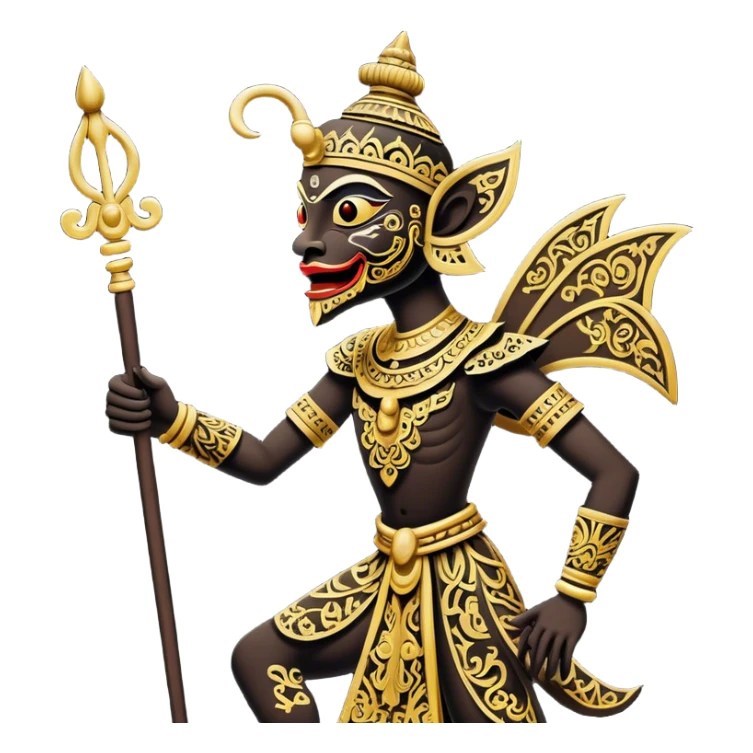 Wayang – Cinematic Realistic Wayang, depicted as intricately carved traditional Indonesian shadow puppets with expressive features and vibrant cultural motifs, set against a dark, dramatic backdrop with subtle glowing highlights that evoke the mystical art of shadow play. sticker