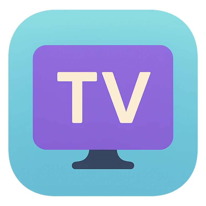 smart tv, iOS app icon style, rounded square, glossy, modern, minimal, vibrant colors sticker
