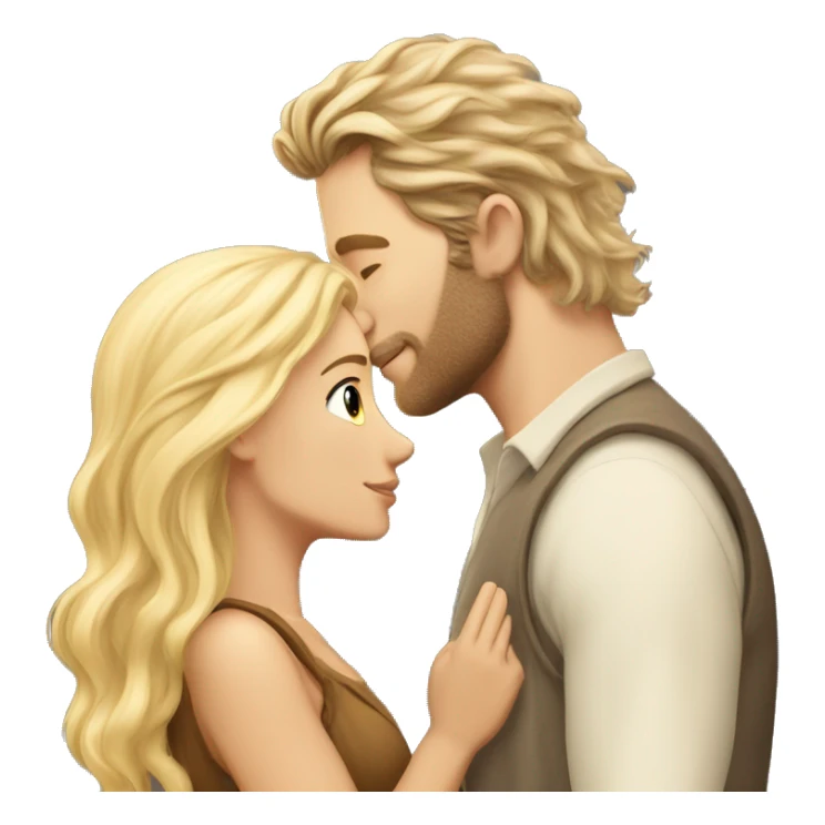 hunk white man with hobbit hair and scruff wearing normal clothes passionately kissing pretty blonde straight long hair woman sticker