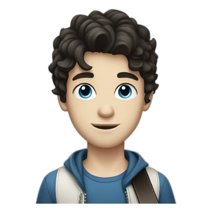 white boy with dark hair and blue eyes, with guitar sticker