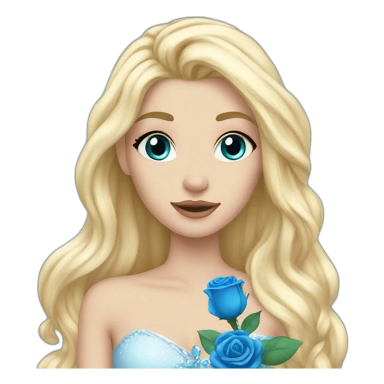 ice princess long blonde hair holding a blue rose sticker