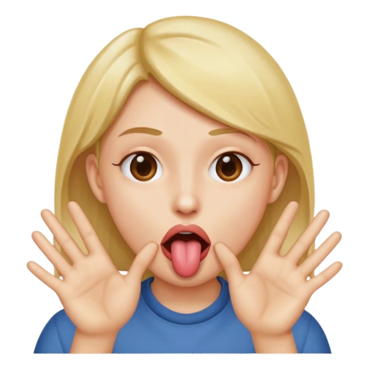 Tongue out face with hands out to the side fingers facing towards mouth sticker