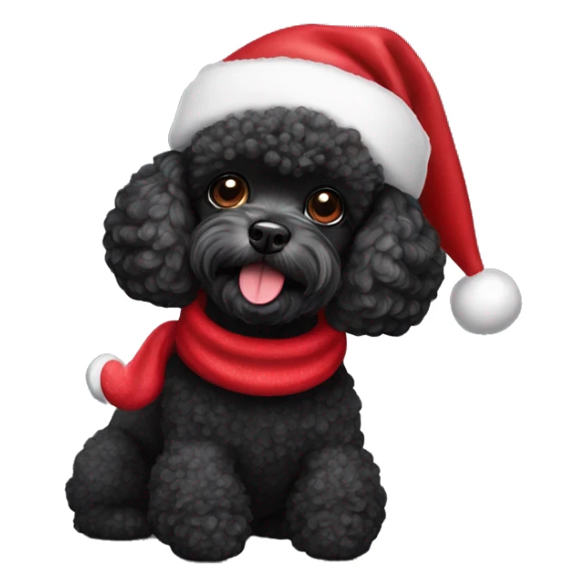 Black toy poodle dog with Santa hat  sticker