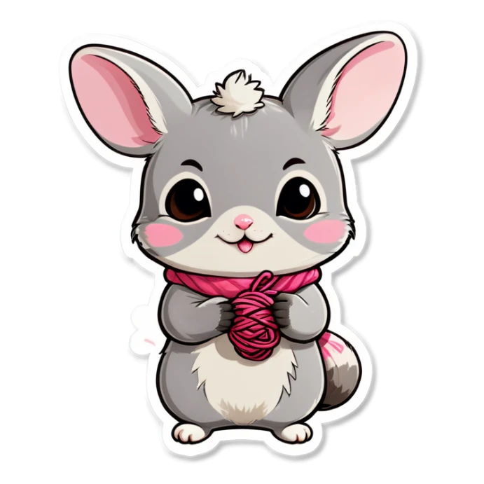 Cute girl chinchilla knitting sticker