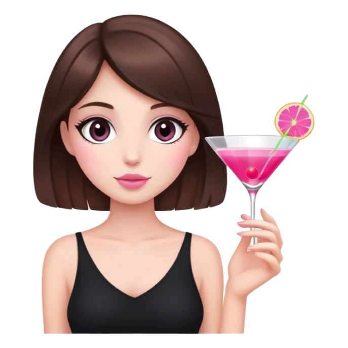 brunette hair down girl black top holding a pink cosmo sticker