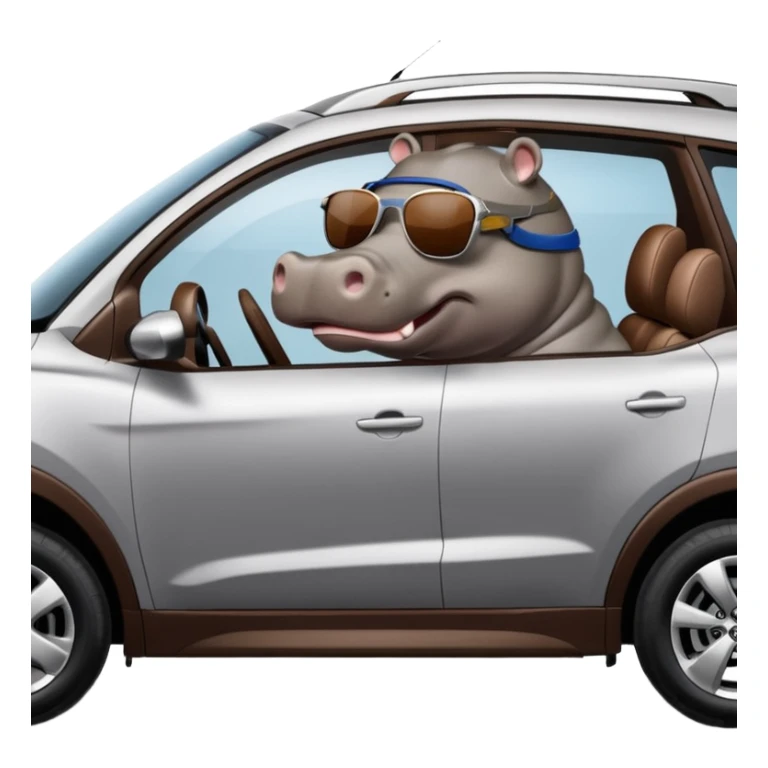 Side view of a Hippo driving a silver HYUNDAI TUCSON SUV sticker