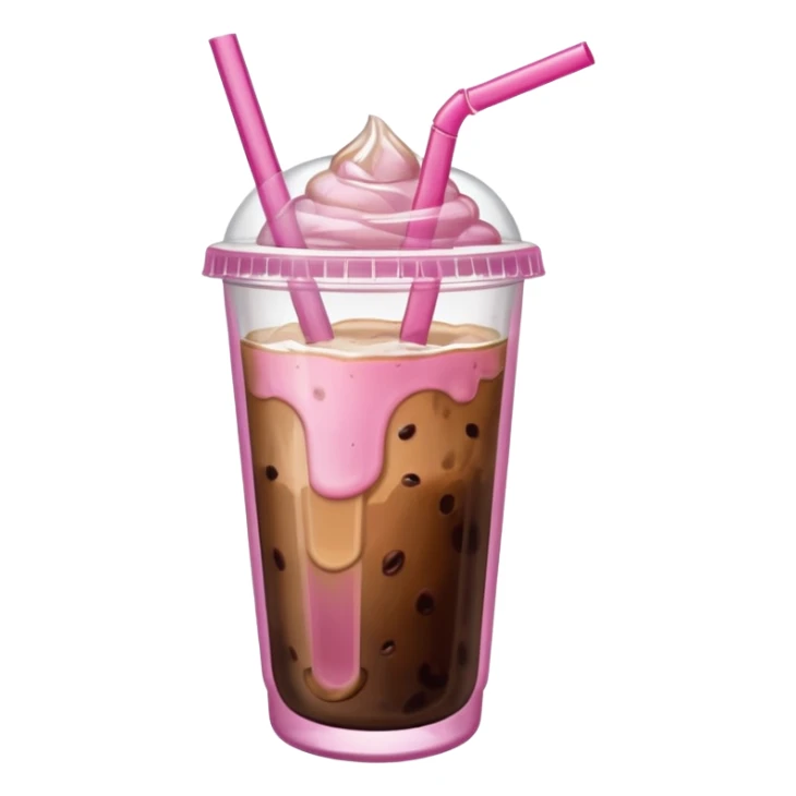 Aesthetic iced coffee in clear cup with pink straw, girly  sticker