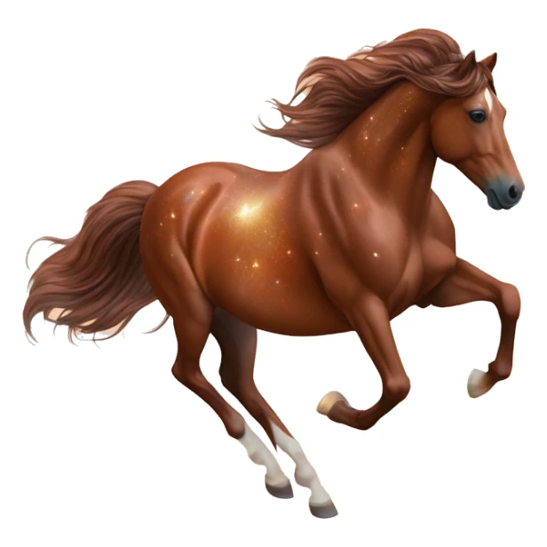 Ethereal glittering iridescent rich chestnut brown brindle horse galloping through constellations and nebulas sticker