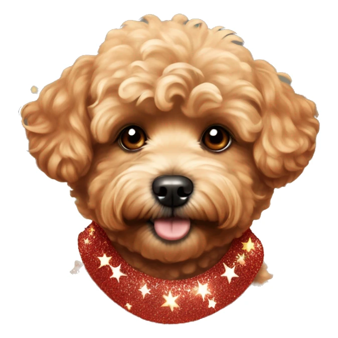 Red maltipoo with glitter garland around his neck sticker