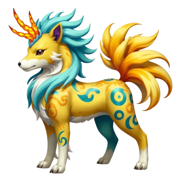  Marked Patterned Colorful Painted Oriental Asian Patterned Tropical Exotic Toxic Suicune-Solgaleo-Rapidash-Arcanine-fusion-hybrid-creature (full body) sticker