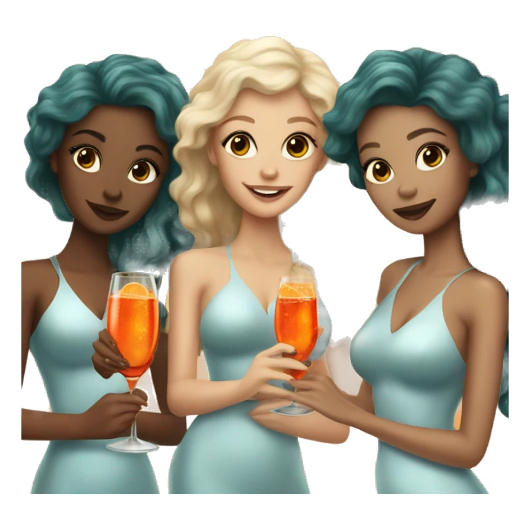 Three beautiful mermaids (light skin) drinking aperol sticker