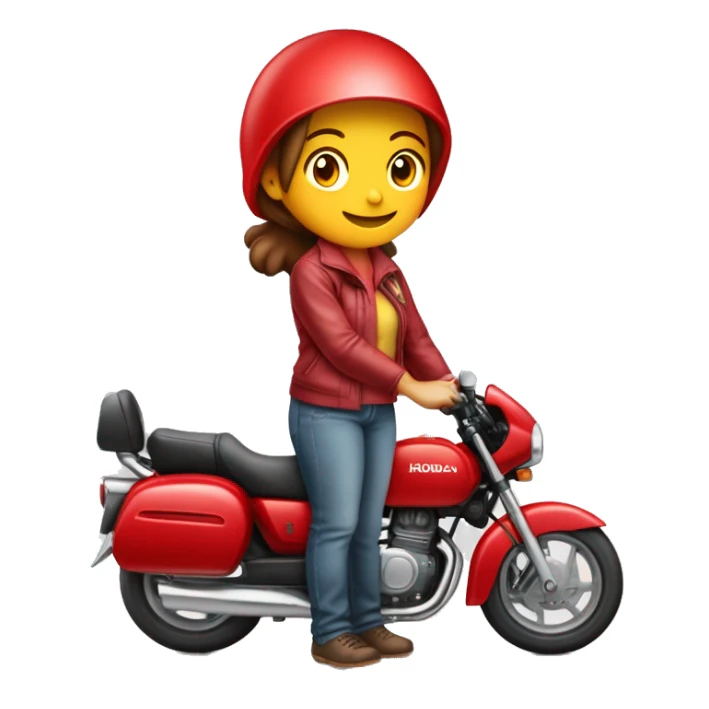 Vendedora feminina com capacete da Honda na cor vermelho e branco e segurando nas mãos uma placa escrito "Honda Lindinha" sticker