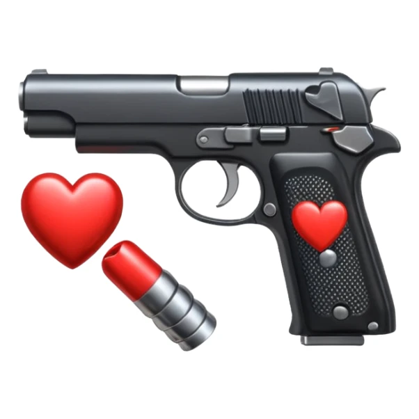 Black hand gun shooting a heart bullets out of it sticker