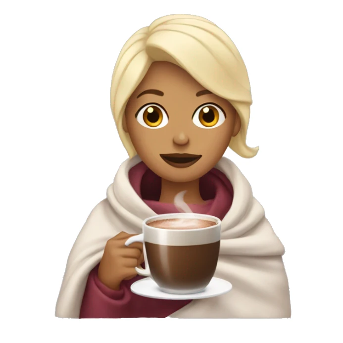 Blonde woman in blanket with hot chocolate sticker