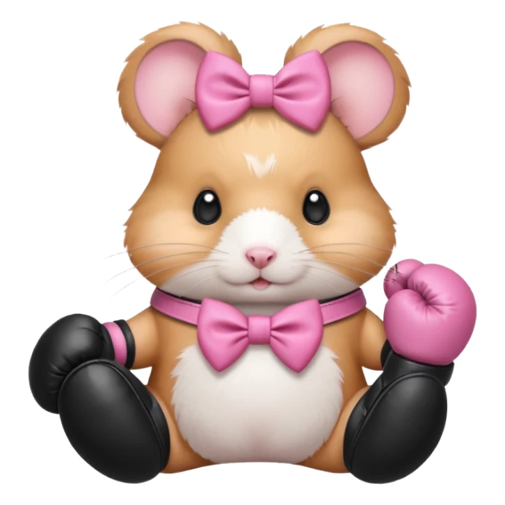 Cute hamster with pink bow wearing black boots and boxing gloves  sticker