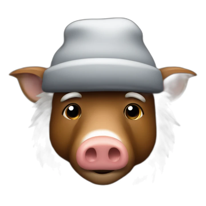 fullface wild tired brown boar in a black jacket and a black winter hat sticker