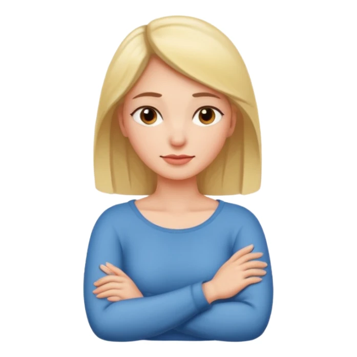 Woman with arms crossed and around her neck sticker