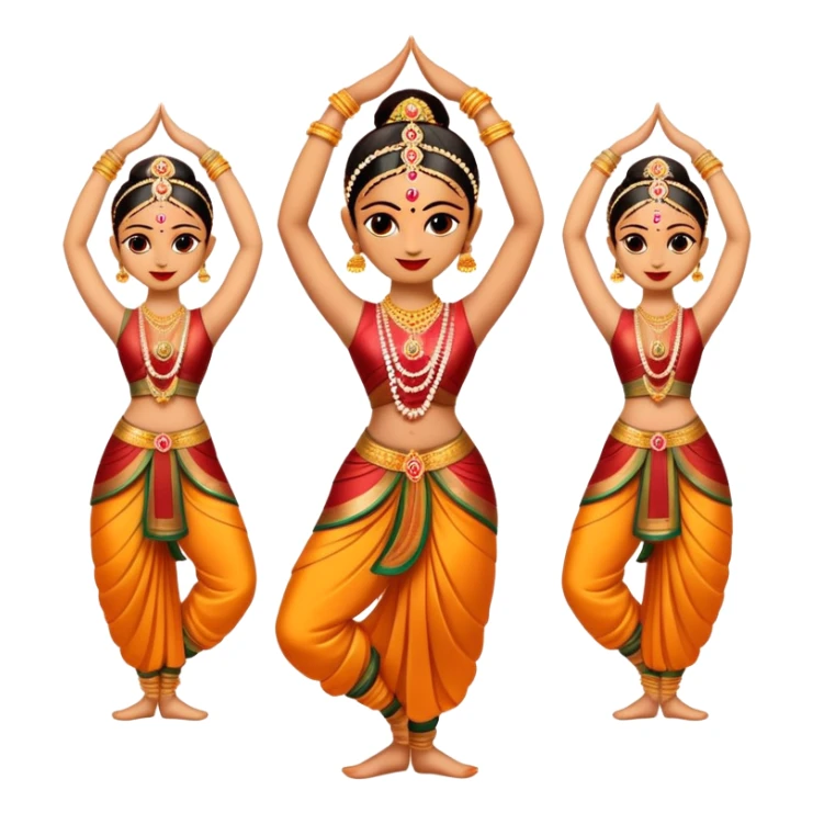 cinematic-realistic-bharatanatyam-dance-emoji,-depicted-as-an-elegant-classical-indian-dance-performance-with-graceful-poses,-intricate-costumes,-and-expressive-hand-gestures,-rendered-with-rich-textures-and-warm-dramatic-lighting sticker