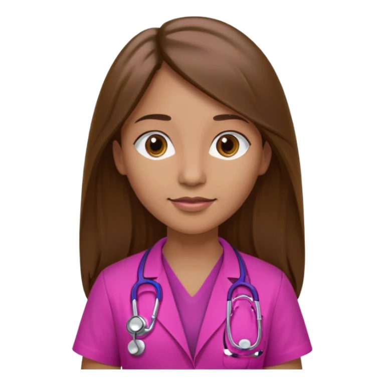 Médica de cabelos longos castanhos lisos com um estetoscópio rosa magenta. sticker