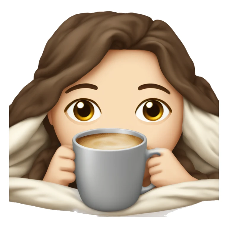 White girl brunette inside a blanket sipping coffee eyes closed sticker