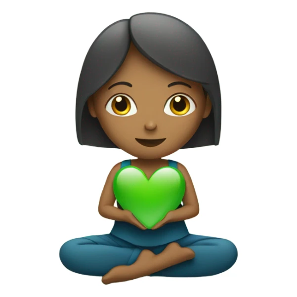 Woman in Lotus position holding green heart sticker