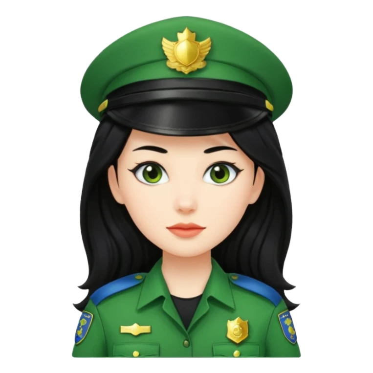 Female POLICE IN green, long black hair sticker