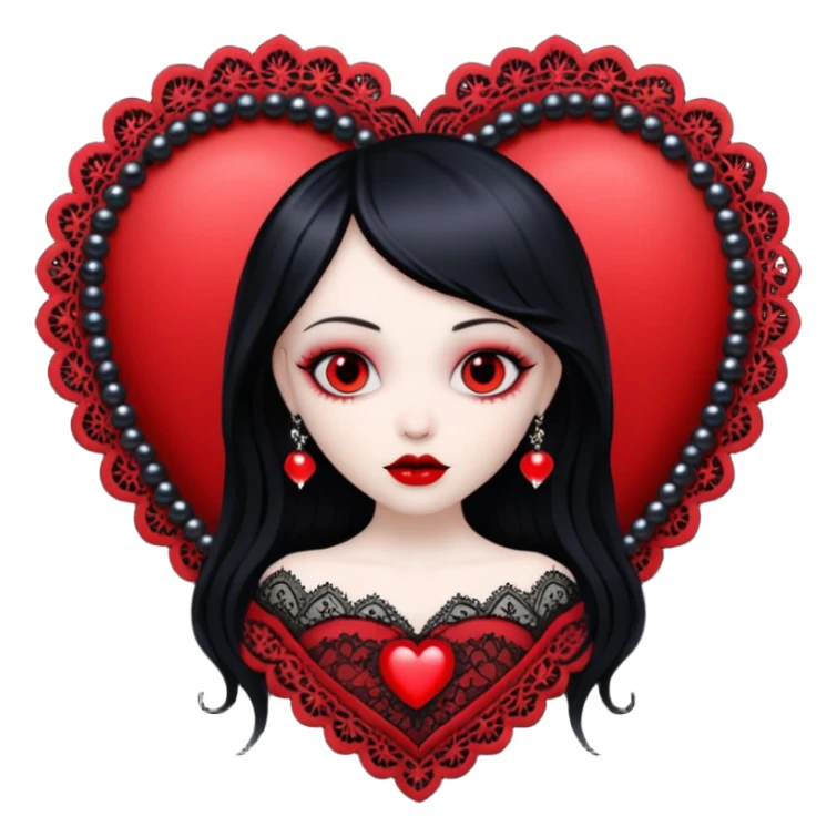 goth heart with red lace and black pearls sticker