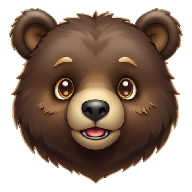 Cinematic Comical bear cub Portrait Emoji, Head tilted dramatically with an exaggeratedly amused expression, featuring a striking, glossy dark brown fur with bold fur texture, wide, expressive eyes filled with playful disbelief, Simplified yet hilariously expressive features, highly detailed, glowing with a slightly sassy glow, high shine, dramatic yet playful, stylized with an air of cheeky wilderness mischief, bright and endearing, soft glowing outline, capturing the essence of a spirited and over-the-top bear cub, so meme-worthy it feels like it could roar its way into internet fame instantly! sticker