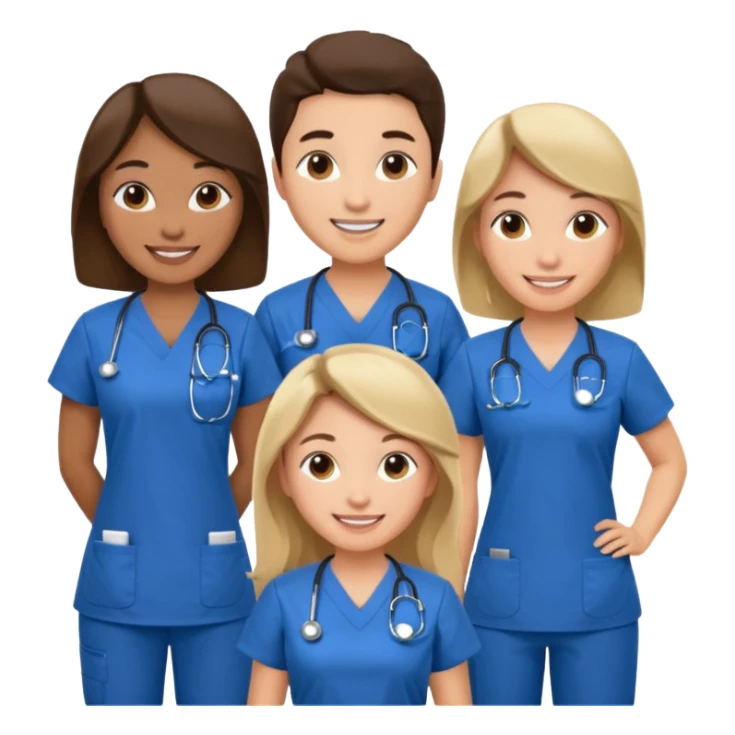 Genera un emogis de 4 enfermeras juntas sticker
