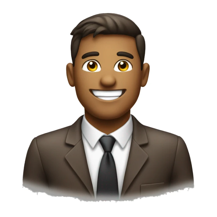 male smilng office worker with a cup of coffee sticker
